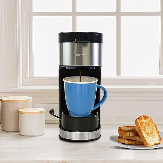 Kenmore Single Serve Coffee Maker – Compatible with Keurig K‑Cup Pods & Ground Coffee, One Cup Brewer, 6–14 Oz Brew Sizes, Travel Mug Friendly, Auto Shut‑Off, Hot & Iced Maquina de cafe, Black