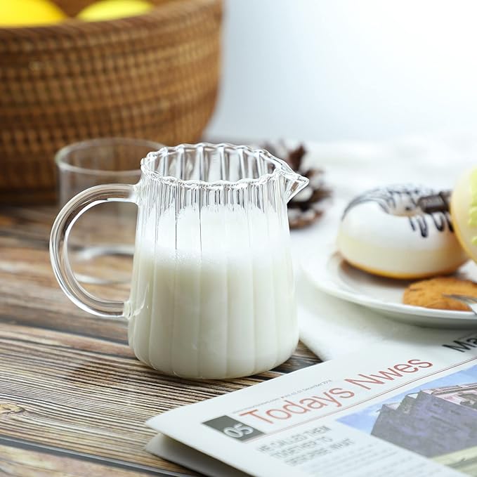 CHOOLD Creative Embossed Stripe Clear Crystal Glass Creamer Pitcher/Serving Pitcher/Sauce Pitcher/Milk Coffee Creamer Jug for Kitchen(4/5.5/9/12oz) (E(8 oz))