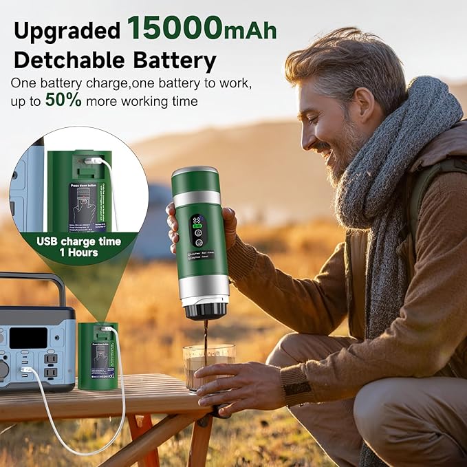 Zordin Portable Espresso Machine with Removeable Battery, 20 bar Mini Travel Coffee maker, Expresso Maker with USB-C,3-in-1 Car Coffee Maker Self-Heating, Ground Coffee & Capsule(Ns&DG)