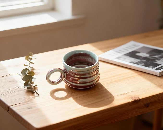 Handmade Ceramic Coffee Mug, 8.5 oz Rustic Stoneware Tea Cup, Microwave and Dishwasher Safe(Burgundy)
