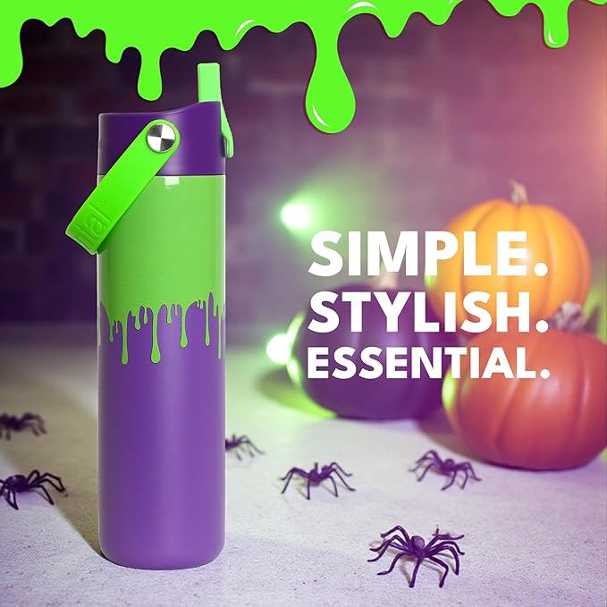 Elemental 24oz Insulated Water Bottle with Straw - 100% Leak-Proof Stainless Steel Core Water Bottles for Travel, Sports and Gym - Double Wall Insulation & BPA Free - Poison Drip