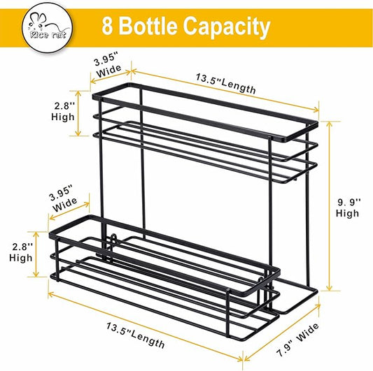 Rice rat Coffee Syrup Organizer Rack, (8 Bottle Capacity),2 Tier Coffee Syrup holder for Coffee Bar Accessories,Kitchen,Storage for Syrup, Wine, Dressing（Black）