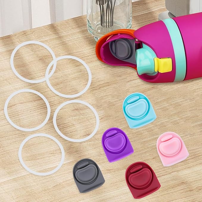 5 Sets Replacement Seal Gasket Stoppers for Owala Freesip 16oz 32oz Cap Mouth,Silicone O Sealing Ring Parts Water Bottle Top Lid Accessories for Owala Freesip 16/19/24/32/40oz（5 colors 8