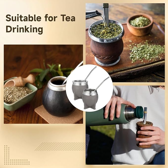 2PCS Yerba Mate Cup, 6 oz Stainless teel Mate Cup with Straw, Double Wall Vacuum Insulated Yerba Mate Gourd for Traditional Mate Tea Drinking (Gray)