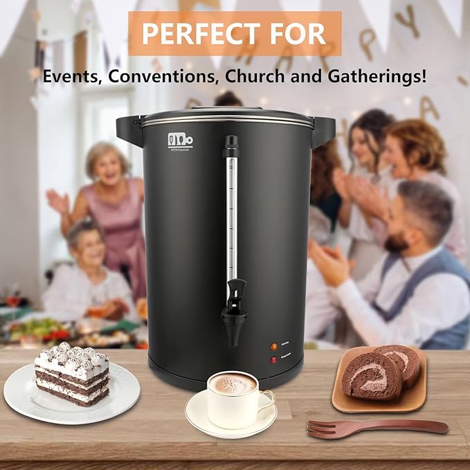 30-Cup 6L Commercial Coffee Urn, Festa Essential 750W Double Wall Large Percolate Coffee Maker Stainless Steel Hot Water Urn Dispenser with Double Dripless Faucet, Quick-Brewing for Catering, Black