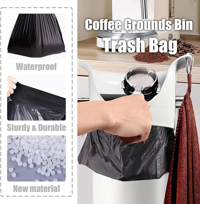 Garbage Bags for Standing Espresso Knock Box Commercial Large Trash Bag for Coffee Grounds Knock Box for Coffee Shop, Bar, Kitchen,Office, Black,6 Roll/150 pcs