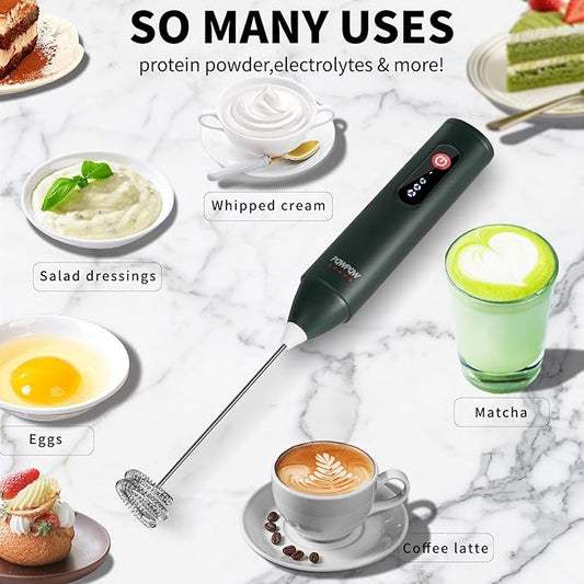 3-Speed Rechargeable Milk Frother for Coffee, Baking & Eggs - USB Fast Charging, Portable Frother Wand for Perfect Foam Every Time!(Blackish green, 3-Speed & USB Rechargeable)