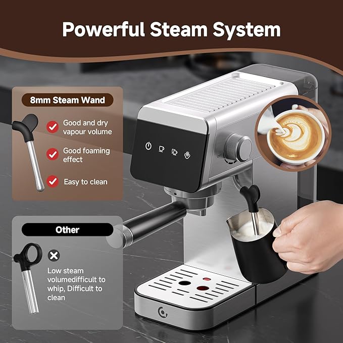 AMZCHEF Espresso Coffee Machine | 20 Bar Pressure System | LED Touch Screen | Compact Design Perfect for Home & Office | 41oz Water Tank