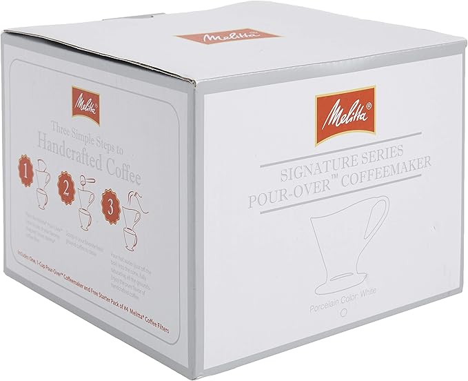 Melitta 1 Cup Porcelain Pour-Over Cone Coffeemaker, Glossy White
