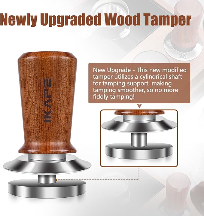 IKAPE 58.35mm Espresso Coffee Tamper, Spring-loaded Calibrated Tamper with Premium Stainless Steel, Newly Upgraded Walnut Tamper Compatible with Over 58MM Espresso Machine Bottomless Portafilter