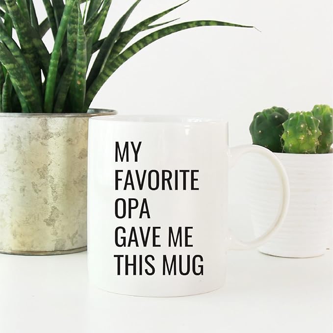 Andaz Press 11oz. Funny Coffee Mug Gag Gift, My Favorite Opa Gave Me This Mug, 1-Pack, Grandson Granddaughter Birthday Christmas Sarcastic Humor Gift Ideas