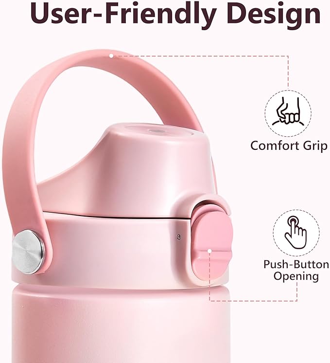 2 IN 1 Replacement Lid for Owala Freesip, Compatible with Owala Cup 16oz 24oz 32oz 40oz, One Button Water Bottle Top Lid Replacement Accessory and Straws, Leakproof, BPA-Free, Pink