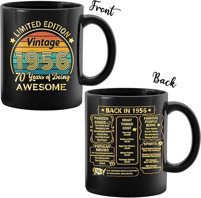 QUPT 70th Birthday Gifts for Women Men, 70th Birthday Gifts for Him, 1956 Birthday Gifts for Women Men, 70 Years Old Gifts, 1956 Birthday Gifts for Her Him, 70th Birthday Presents Coffee Mug