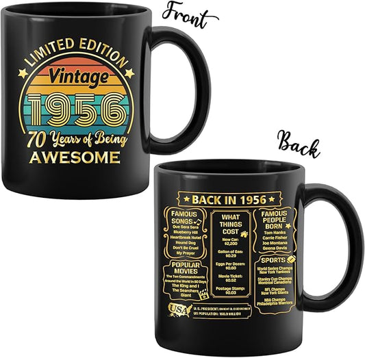 QUPT 70th Birthday Gifts for Women Men, 70th Birthday Gifts for Him, 1956 Birthday Gifts for Women Men, 70 Years Old Gifts, 1956 Birthday Gifts for Her Him, 70th Birthday Presents Coffee Mug