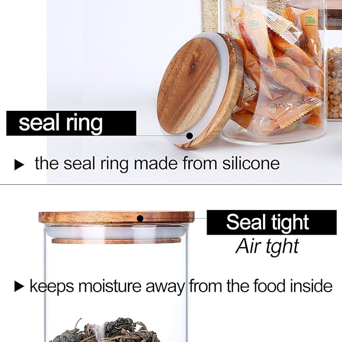 KKC HOME ACCENTS Glass Tea Canisters for Loose Leaf Tea,Airtight Glass Containers with Wood Lids,39 Fl oz