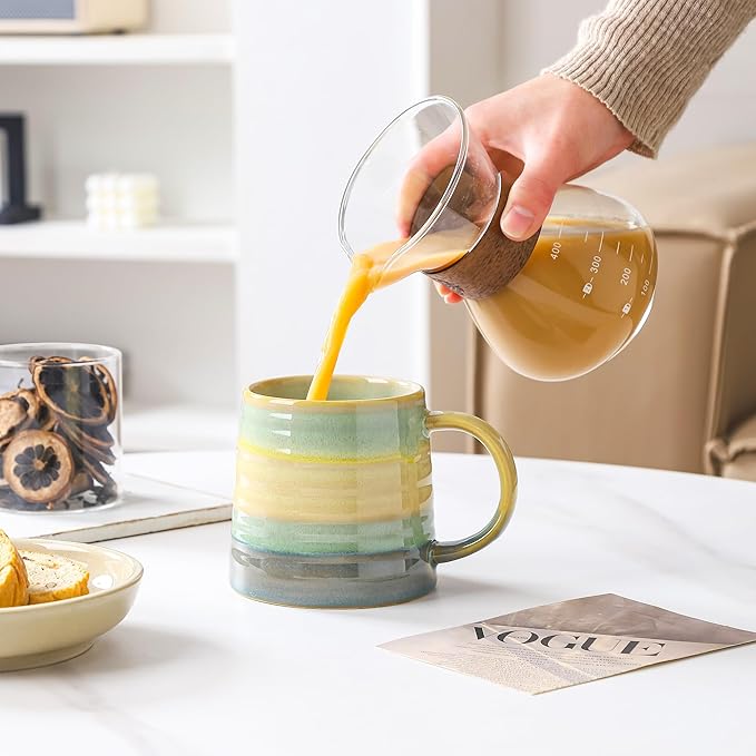 Large Ceramic Coffee Mug, Handmade Pottery Mugs, Tea Cups with Big Handle for Office and Home, 15.5 oz, Dishwasher and Microwave Safe (Grayish Blue)