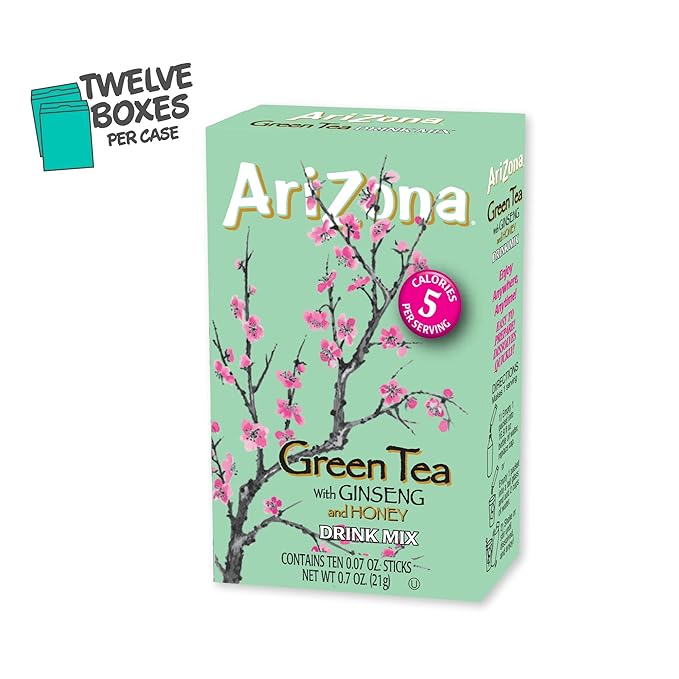 AriZona Green Tea with Ginseng and Honey - On-the-Go Powdered Drink Mix, 0.07oz - 10ct Boxes (Pack of 24)