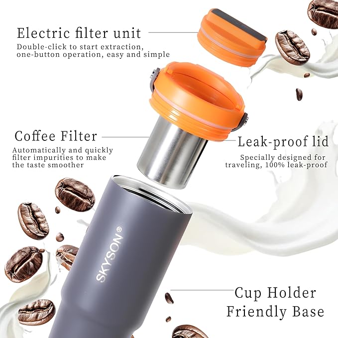 minkah Insulated Stainless Steel Coffee Tumbler,20 oz Reusable Iced Coffee Cup, Hot Coffee Travel Mug (Orange+Grey)