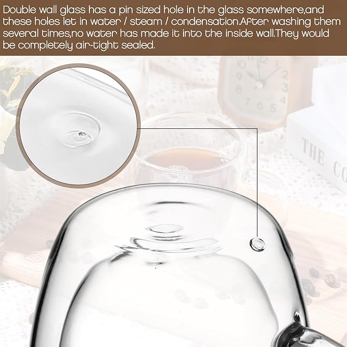 Gerrii Double Walled Glass Coffee Mugs with Handle 10 oz Insulated Borosilicate Glass Cappuccino Mugs Clear Espresso Cups for Home Office Coffee Tea Espresso Latte Milk and Hot Cold Beverages(18 Pack)
