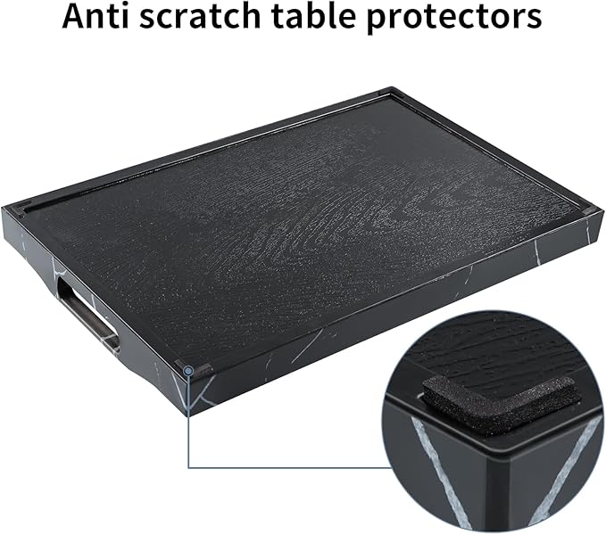 MDLUU Plastic Serving Tray, Ottoman Tray with Cutout Handles, Rectangle Butler Tray for Breakfast in Bed, Coffee Table Decor, Party (Marble)