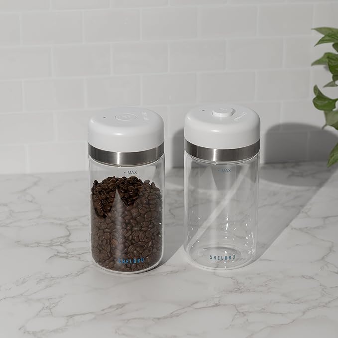 Next-Gen Smart Coffee Canister – Electric Vacuum Seal with Pressure Auto-Detection, Rechargeable Airtight Borosilicate Glass Container for Whole & Ground Beans, Ultimate Freshness Lock (10.5oz)