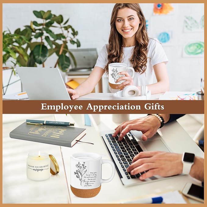 4 Pcs Thank You Gift Set for Men Women Employee Coworker Inspirational Appreciation Gifts Notebook Coffee Mug Scented Candle Pen for Valentine's Day Team Office Staff Teacher Nurse Volunteer