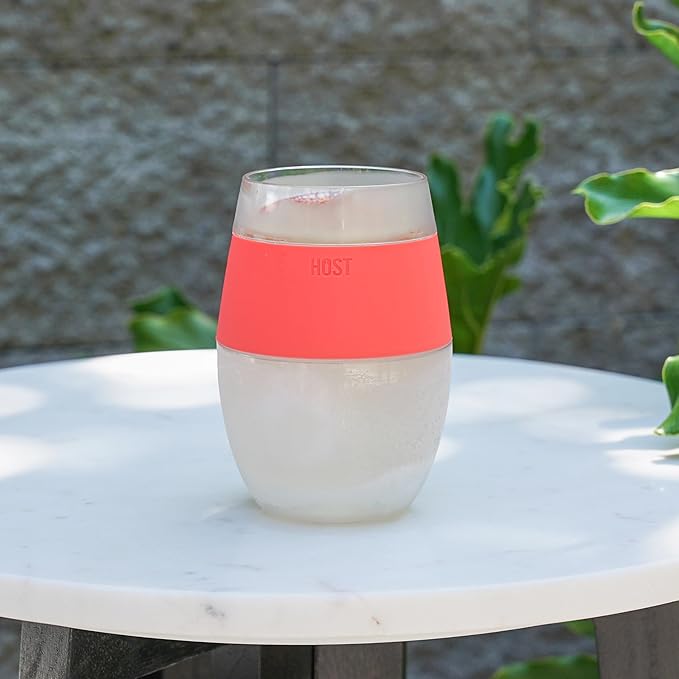 HOST Wine Freeze Cooling Cup, Plastic Double Wall Insulated Freezable Drink Chilling Tumbler with Freezing Gel | Wine Glasses for Red and White Wine, Set of 1, 8.5 oz, Coral