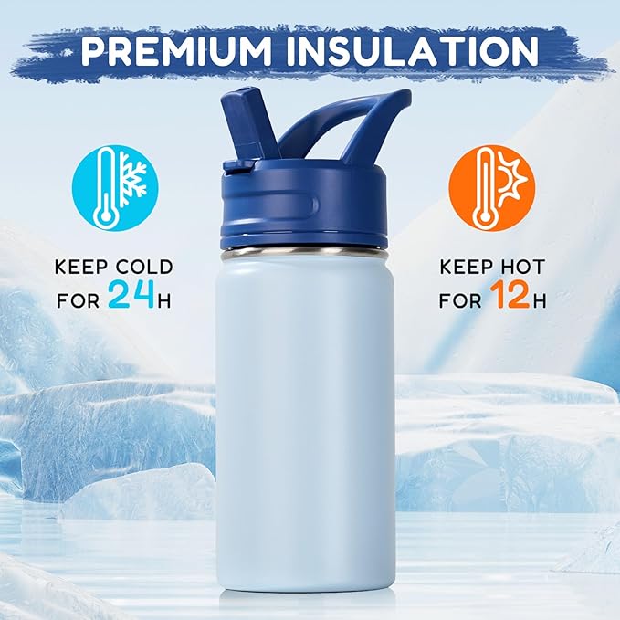 12oz Kids Water Bottle for School, Toddler Bottles with Straws, Stainless Steel Vacuum Insulated Water Bottle for Boys&Girls, Leak-Proof, BPA-Free, Hope