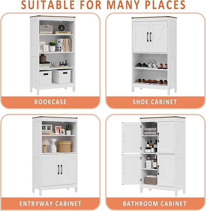 Bathroom Floor Storage Cabinet,Modern Bathroom Cabinet,Adjustable Shelves Freestanding Kitchen Pantry Bathroom Organizers and Storage,4 Doors(23.63L x 11.8W x 43.3H inch)