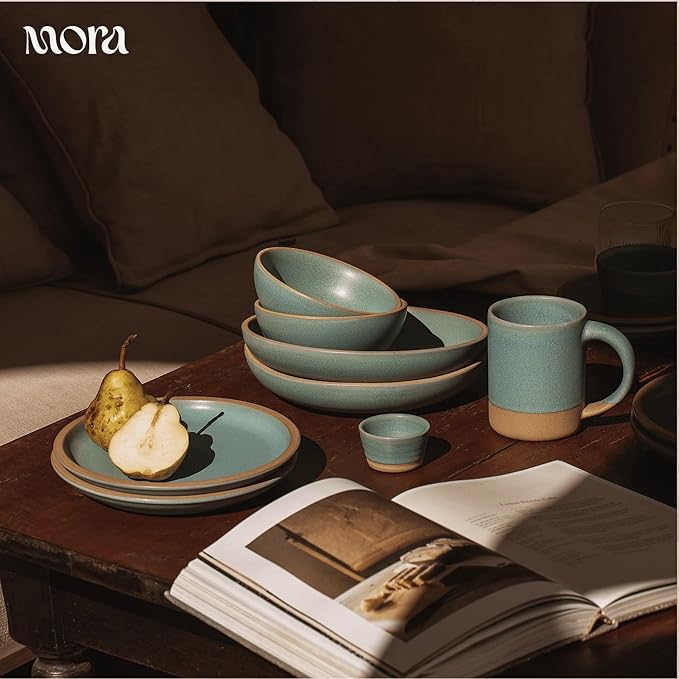 MORA Medium Mugs Set of 4, 16oz Ceramic Pottery Latte Mugs/Coffee Cups - Microwave and Dishwasher Safe - Iris