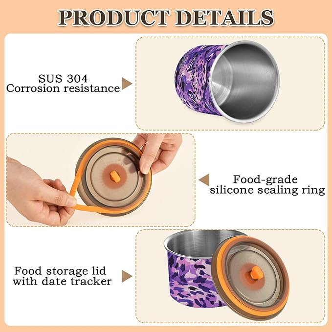 ALAZA Purple Leopard Print Airtight Coffee Bean Canister 500ml Food Storage Containers with Lids For Gournd, Tea, Sugar, Flour, Rice, Cereal, Candy Cookie Jar