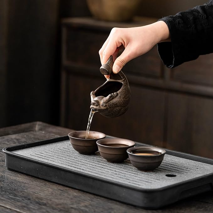 Kungfu Tea Sets Ceramic Teapot with Infuser Loose Leaf Tea Teapot with 8 cups (Antique Brass Dragons)