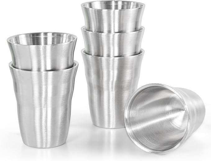 AGH 6 Pack Stainless Steel Cups for Kids, Metal Cups 9 oz Double Layer Insulated Pint Cup, Camping Tumbler Reusable Stackable Cup for Party Outdoor (Matte Silver)