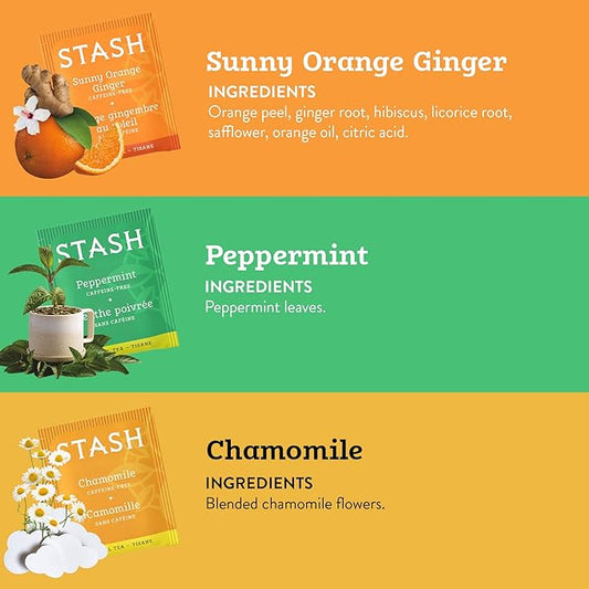 Stash Tea Soothing Herbal Tea 6 Flavor Variety Pack, 6 Boxes With 18-20 Tea Bags Each