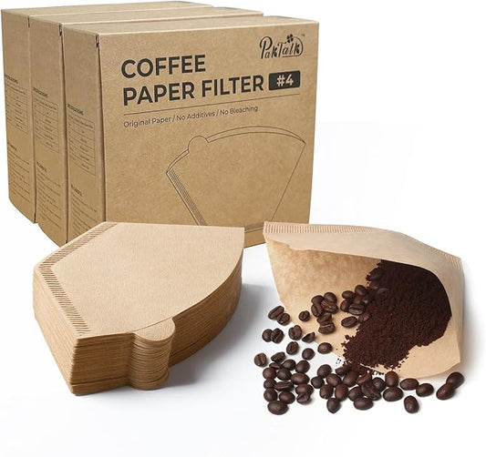 PakTalk 300 Count Cone Coffee Filters #4, Natural Brown Paper Coffee Filters 4 Cone Paper for Pour Over and Drip Coffee Maker (100 Count, Pack of 3)