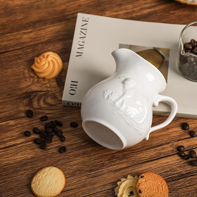 CHOOLD Pure White Ceramic Creamer with Handle,Coffee Milk Creamer Pitcher, Serving Pitcher Sauce-Cow