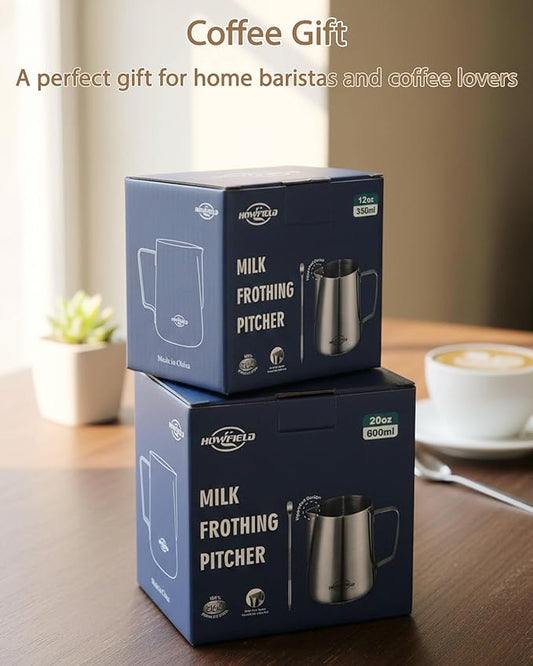 Milk Frothing Pitcher 20 oz (600ml) 304 Stainless Steel w/Latte Art Pen & Scale, Barista-Grade Espresso Steaming Jug for Cappuccino, Latte, Home & Commercial Use