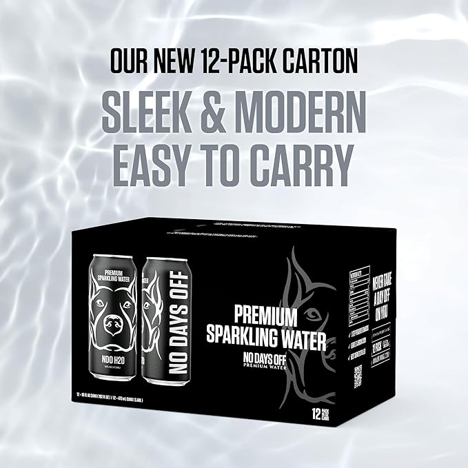 NO DAYS OFF Premium Sparkling Water - 12 Pack,16 fl oz, Sparkling (Unflavored) - Ultra-Purified Reverse Osmosis with Gentle Carbonation, Served in BPA-free 100% Recyclable Cans