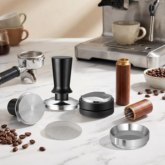 5PCS 58mm Espresso Accessories Kit,Espresso Tamper Tool,Coffee Distribution Tools,WDT Tool Espresso,Magnetic Dosing Funnel and Espresso Puck Screen,Fits 58mm Espresso Machine Portafilter (58mm)