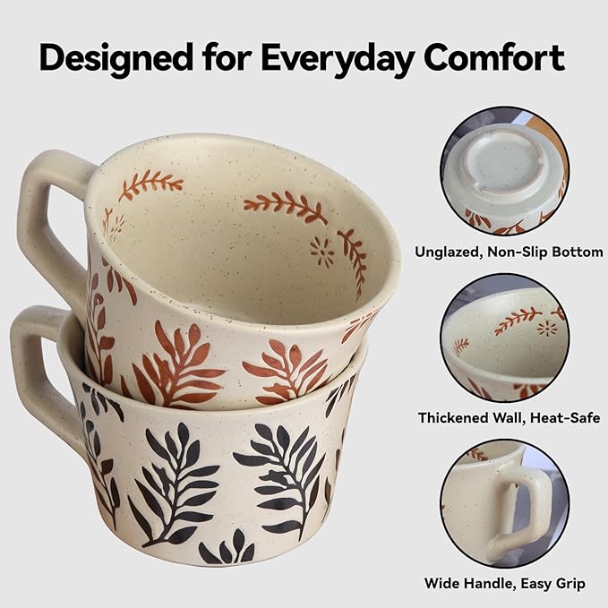 Ceramic Coffee Couple Mugs Set, 12 oz Coffee Mugs, Vintage Espresso Cups with Handles for Latte, Cappuccino, Espresso, Mocha, Hot Tea, Dishwasher & Microwave Safe for Couples Gifts Set of 2