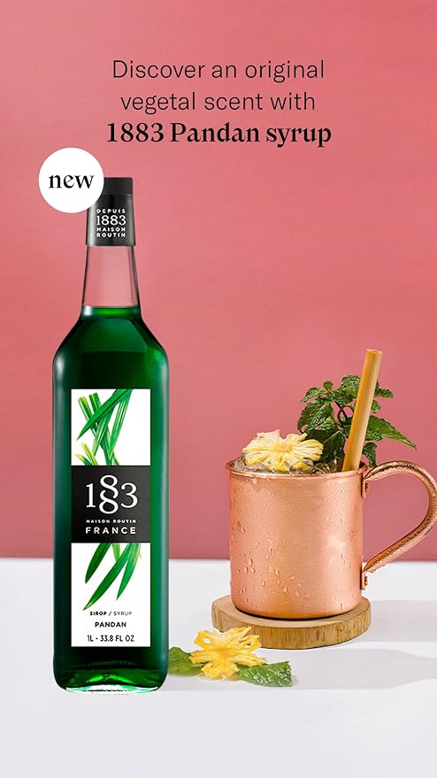 1883 Pandan Syrup for Drinks, Made in France, 1 Liter Plastic Bottle