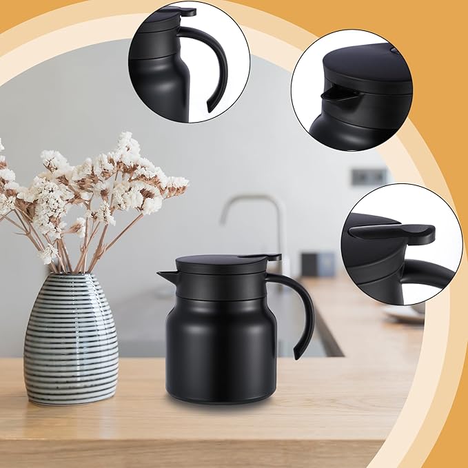 2 Pcs Thermal Coffee Carafe for Keeping Hot/Cold Stainless Steel Small Coffee Creamer Container Double Wall Vacuum Insulated Tea pot Beverage Dispenser for Milk Hot Chocolates(Black,27 oz)