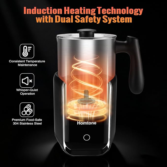 Homtone Upgrade 5-in-1 Milk Frother Electric Milk Frother, 21 oz Induction Milk Frother, 120V Removable Stainless Steel Automatic Milk Steamer for Latte, Hot Chocolate, Hot & Cold Foam