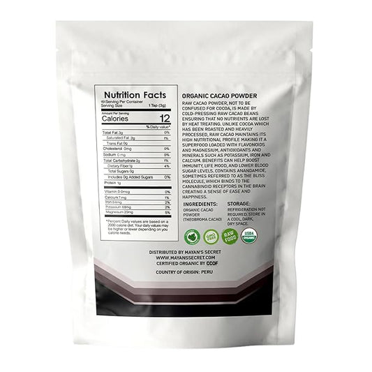 Mayan’s Secret - Organic Cocoa Powder Unsweetened Raw Cacao Powder Organic for Smoothie, Coffee and Drink Mixes (1 Pound (Pack of 2))