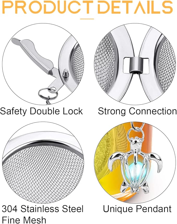 2pcs Tea Infuser TeaSanavie Loose Leaf Tea Steeper Stainless Steel Tea Ball Mesh Tea Strainer Silver Glow In The Dark Turtle Pendant Tea Filter with Extended Chain Hook for Brew Fine Loose Tea Leave