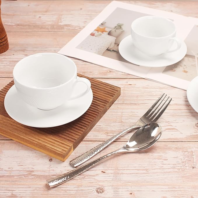 Coffee Mugs Set,Ceramic Tea Cup with saucer, Espresso Cups 8-piece, Stackable Cups, for Latte,Hot Tea,Cappuccino, Mocha, Cocoa, dishwasher, oven, microwave safe, Best gift, 12 Oz(350ML)