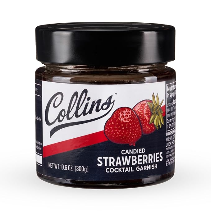 Collins Strawberries in Syrup, Cocktail Garnish for Daiquiris, Sours, Champagne, Desserts and Baked Goods, Garnishing Syrups, Home Bar Accessories, Candied Strawberry, 10.6 oz, Set of 1