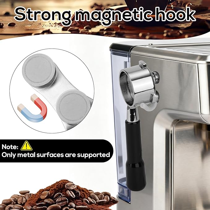 2-Pack Magnetic Coffee Portafilter Holder, Espresso Handle Hook for Metal Walls Espresso Accessories Organizer Tool Compatible with Ninja Luxe Cafe & Breville Machines