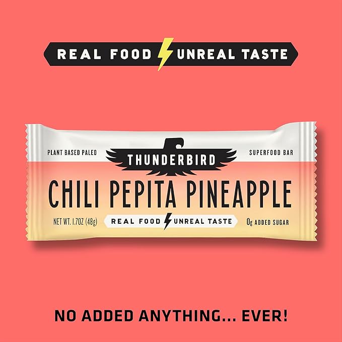 Thunderbird Bars Energy Snack, Gluten-Free with Protein, Healthy Real Food, Vegan Paleo Non-GMO, No Added Sugar, Sweet Spicy Savory Variety Flavor Pack (6 Count, 2 of Each Flavor, 1.7 oz. Bars)