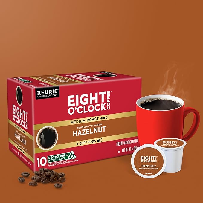 Eight O'Clock Coffee Hazelnut, Single-Serve Coffee K-Cup Pods, Medium Roast, 60 Count